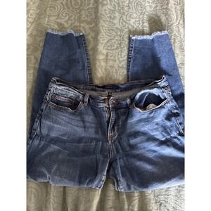 Harper Distressed Hem Ripped Jeans, Size 31, Blue Denim, Women's